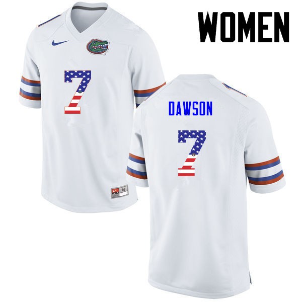 Florida Gators Women #7 Duke Dawson College Football USA Flag Fashion White